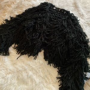Black Fringe Crochet Cropped Jacket